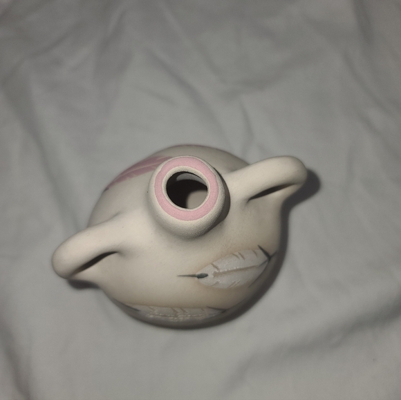 Handcrafted Ceramic Vase with Pink Feather Design, Southwestern - Picture 7 of 8